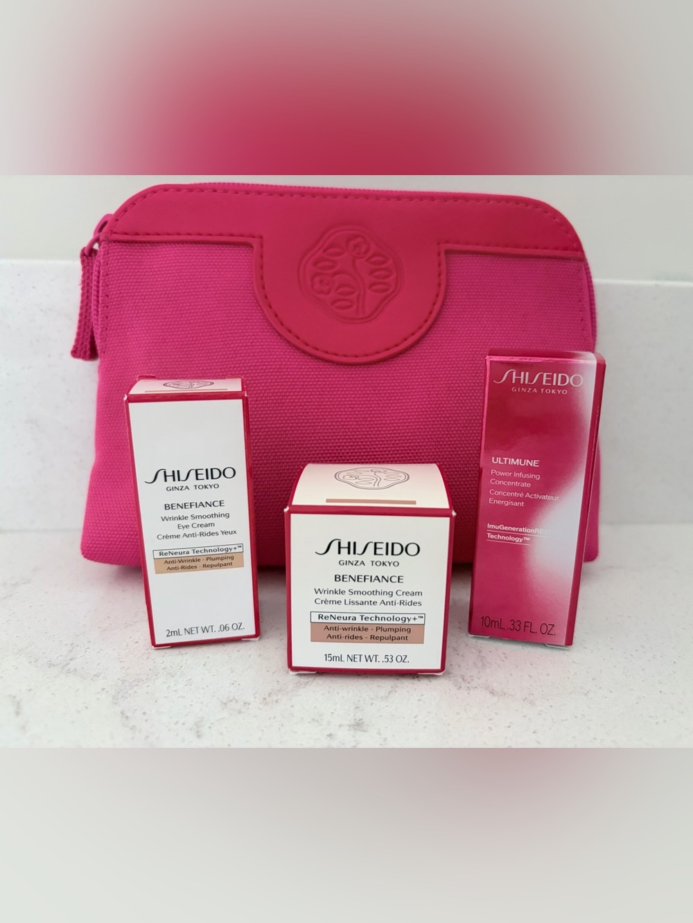 NWT Shiseido Benefiance Wrinkle Cream + Eye Cream + Power Concentre + Pouch